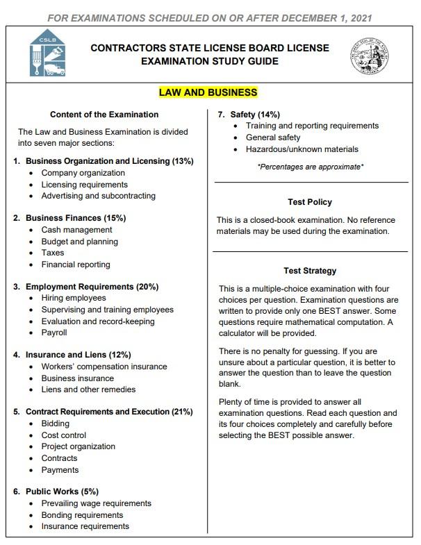 CSLB Law and Business examination study guide